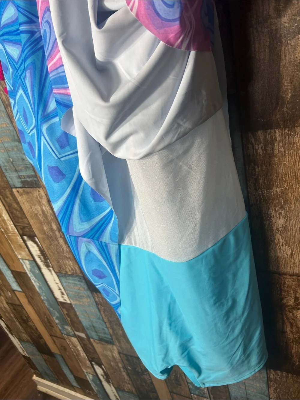 Arolina Blue & Pink Swirl One-Piece Swimdress with biker shorts